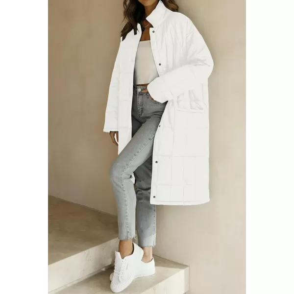 imageZESICA Womens Button Down Quilted Coat Winter Long Sleeve Stand Collar Oversized Puffer Jacket Outerwear with PocketsWhite