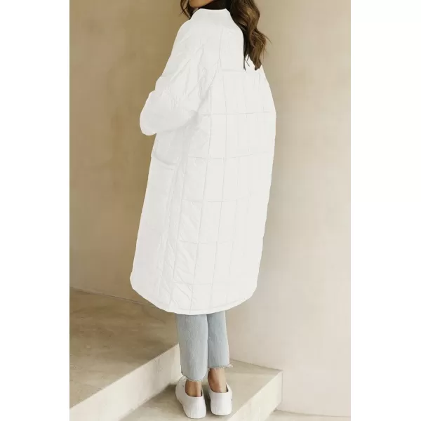 imageZESICA Womens Button Down Quilted Coat Winter Long Sleeve Stand Collar Oversized Puffer Jacket Outerwear with PocketsWhite