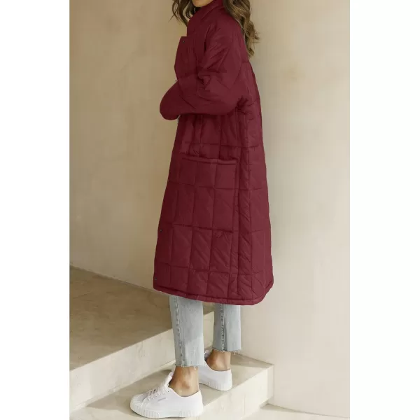 imageZESICA Womens Button Down Quilted Coat Winter Long Sleeve Stand Collar Oversized Puffer Jacket Outerwear with PocketsWine