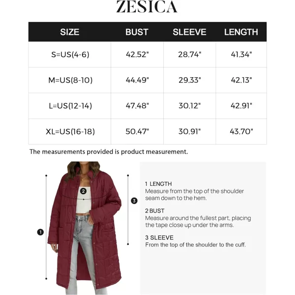 imageZESICA Womens Button Down Quilted Coat Winter Long Sleeve Stand Collar Oversized Puffer Jacket Outerwear with PocketsWine