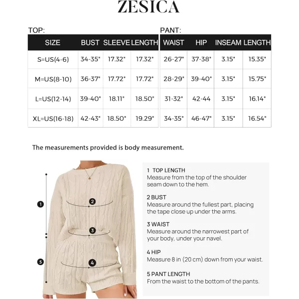 imageZESICA Womens Casual 2 Piece Sweater Sets Long Sleeve Cable Knit Pullover Tops and Drawstring Shorts Sweatsuit OutfitsApricot