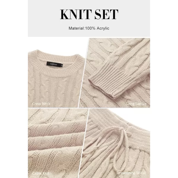 imageZESICA Womens Casual 2 Piece Sweater Sets Long Sleeve Cable Knit Pullover Tops and Drawstring Shorts Sweatsuit OutfitsApricot