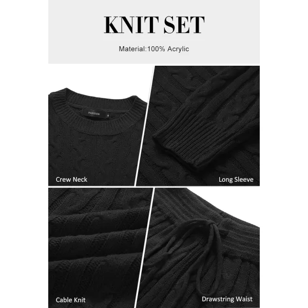 imageZESICA Womens Casual 2 Piece Sweater Sets Long Sleeve Cable Knit Pullover Tops and Drawstring Shorts Sweatsuit OutfitsBlack