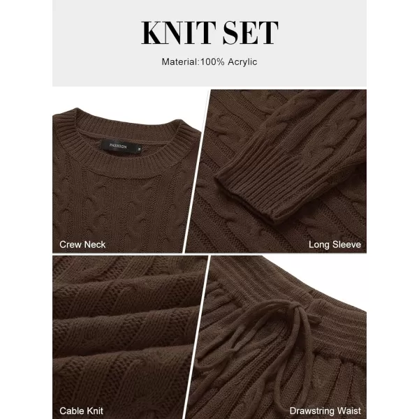 imageZESICA Womens Casual 2 Piece Sweater Sets Long Sleeve Cable Knit Pullover Tops and Drawstring Shorts Sweatsuit OutfitsBrown
