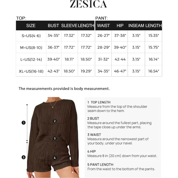 imageZESICA Womens Casual 2 Piece Sweater Sets Long Sleeve Cable Knit Pullover Tops and Drawstring Shorts Sweatsuit OutfitsBrown