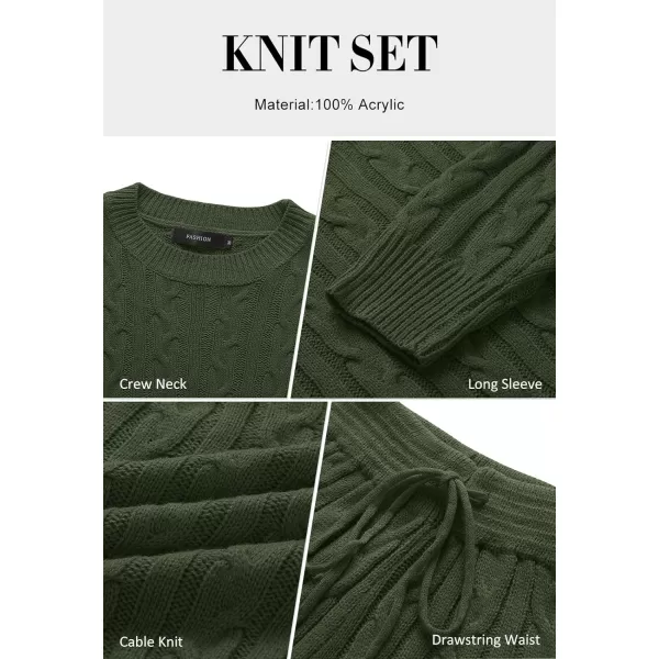 imageZESICA Womens Casual 2 Piece Sweater Sets Long Sleeve Cable Knit Pullover Tops and Drawstring Shorts Sweatsuit OutfitsGreen