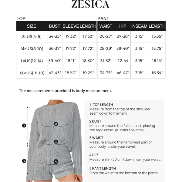 imageZESICA Womens Casual 2 Piece Sweater Sets Long Sleeve Cable Knit Pullover Tops and Drawstring Shorts Sweatsuit OutfitsGrey