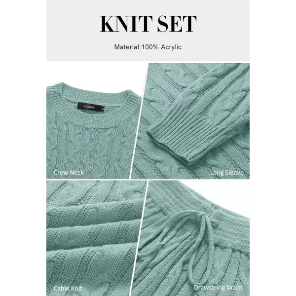 imageZESICA Womens Casual 2 Piece Sweater Sets Long Sleeve Cable Knit Pullover Tops and Drawstring Shorts Sweatsuit OutfitsMint
