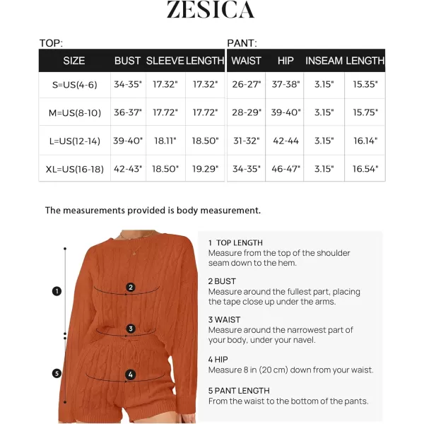 imageZESICA Womens Casual 2 Piece Sweater Sets Long Sleeve Cable Knit Pullover Tops and Drawstring Shorts Sweatsuit OutfitsOrange