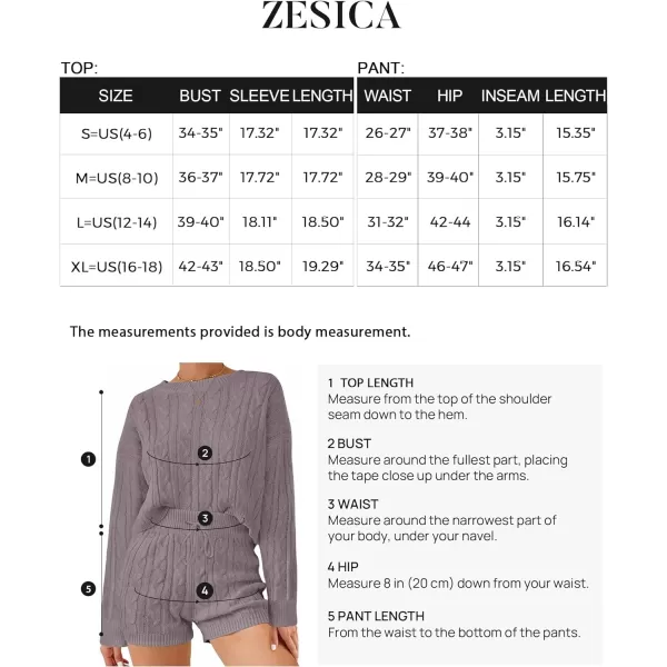 imageZESICA Womens Casual 2 Piece Sweater Sets Long Sleeve Cable Knit Pullover Tops and Drawstring Shorts Sweatsuit OutfitsTaro