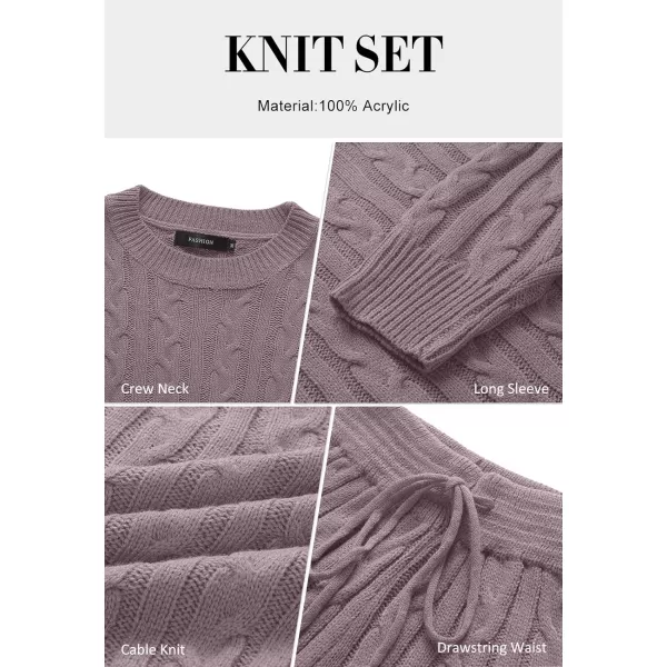 imageZESICA Womens Casual 2 Piece Sweater Sets Long Sleeve Cable Knit Pullover Tops and Drawstring Shorts Sweatsuit OutfitsTaro