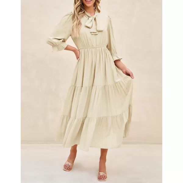 imageZESICA Womens Casual Half Sleeve Tie V Neck Elastic High Waist Solid Color Flowy Tiered A Line Beach Party Maxi DressApricot