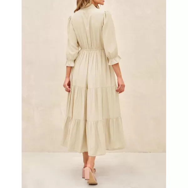 imageZESICA Womens Casual Half Sleeve Tie V Neck Elastic High Waist Solid Color Flowy Tiered A Line Beach Party Maxi DressApricot