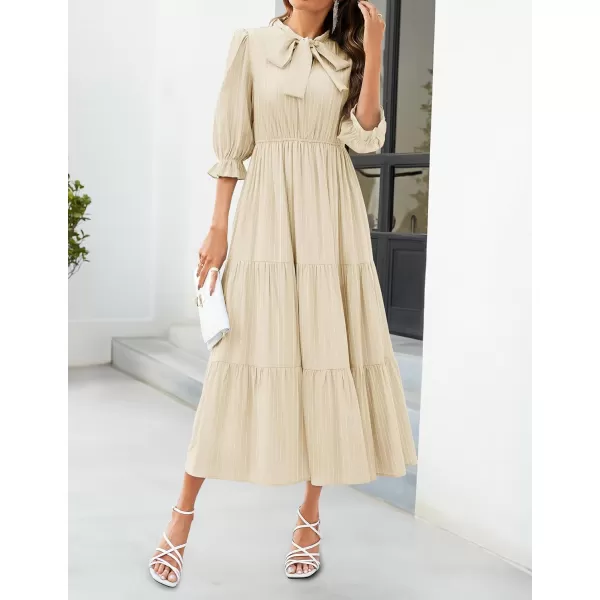 imageZESICA Womens Casual Half Sleeve Tie V Neck Elastic High Waist Solid Color Flowy Tiered A Line Beach Party Maxi DressApricot