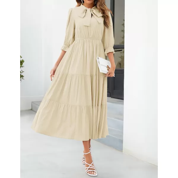 imageZESICA Womens Casual Half Sleeve Tie V Neck Elastic High Waist Solid Color Flowy Tiered A Line Beach Party Maxi DressApricot