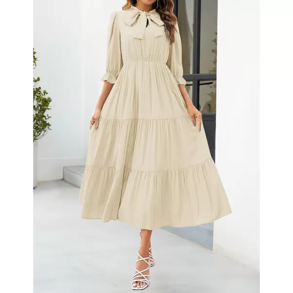 imageZESICA Womens Casual Half Sleeve Tie V Neck Elastic High Waist Solid Color Flowy Tiered A Line Beach Party Maxi DressApricot