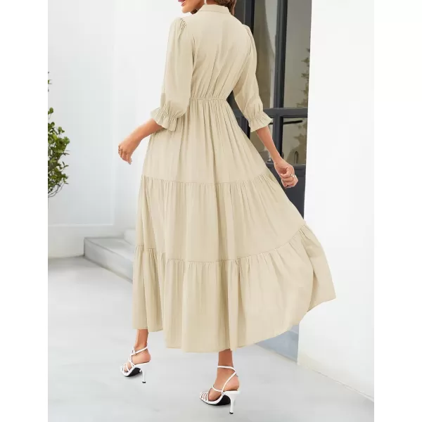 imageZESICA Womens Casual Half Sleeve Tie V Neck Elastic High Waist Solid Color Flowy Tiered A Line Beach Party Maxi DressApricot