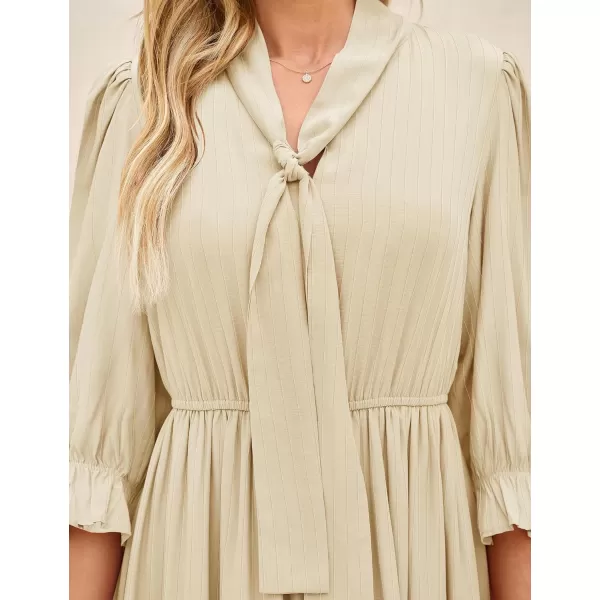 imageZESICA Womens Casual Half Sleeve Tie V Neck Elastic High Waist Solid Color Flowy Tiered A Line Beach Party Maxi DressApricot