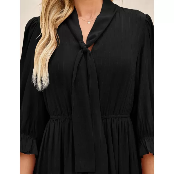 imageZESICA Womens Casual Half Sleeve Tie V Neck Elastic High Waist Solid Color Flowy Tiered A Line Beach Party Maxi DressBlack