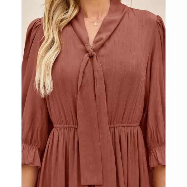 imageZESICA Womens Casual Half Sleeve Tie V Neck Elastic High Waist Solid Color Flowy Tiered A Line Beach Party Maxi DressBrickred