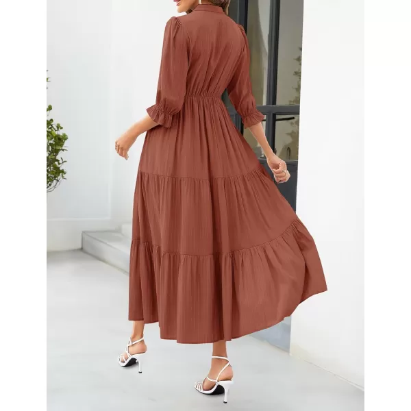 imageZESICA Womens Casual Half Sleeve Tie V Neck Elastic High Waist Solid Color Flowy Tiered A Line Beach Party Maxi DressBrickred