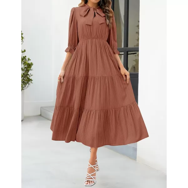 imageZESICA Womens Casual Half Sleeve Tie V Neck Elastic High Waist Solid Color Flowy Tiered A Line Beach Party Maxi DressBrickred
