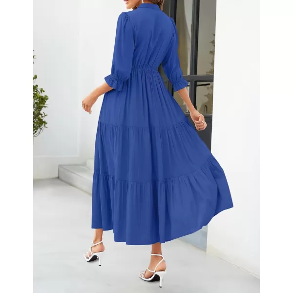 imageZESICA Womens Casual Half Sleeve Tie V Neck Elastic High Waist Solid Color Flowy Tiered A Line Beach Party Maxi DressDark Blue