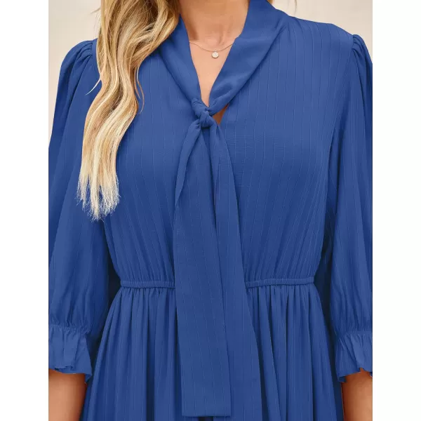imageZESICA Womens Casual Half Sleeve Tie V Neck Elastic High Waist Solid Color Flowy Tiered A Line Beach Party Maxi DressDark Blue