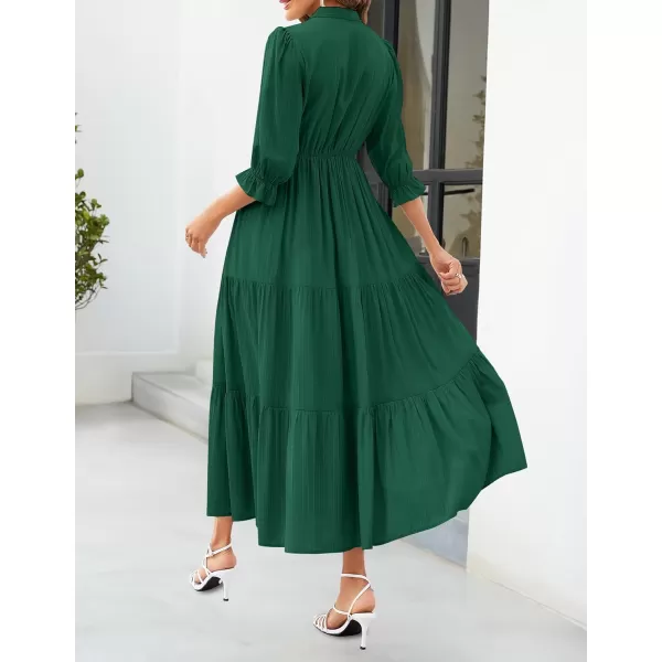 imageZESICA Womens Casual Half Sleeve Tie V Neck Elastic High Waist Solid Color Flowy Tiered A Line Beach Party Maxi DressDarkgreen