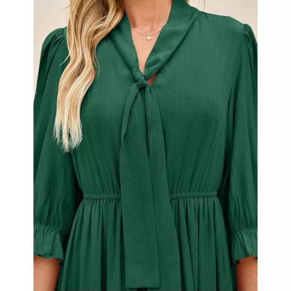 imageZESICA Womens Casual Half Sleeve Tie V Neck Elastic High Waist Solid Color Flowy Tiered A Line Beach Party Maxi DressDarkgreen