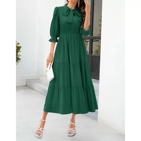 imageZESICA Womens Casual Half Sleeve Tie V Neck Elastic High Waist Solid Color Flowy Tiered A Line Beach Party Maxi DressDarkgreen