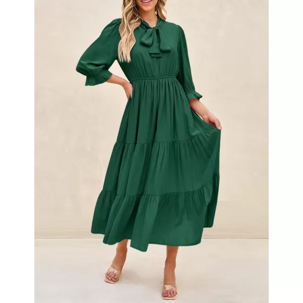 imageZESICA Womens Casual Half Sleeve Tie V Neck Elastic High Waist Solid Color Flowy Tiered A Line Beach Party Maxi DressDarkgreen