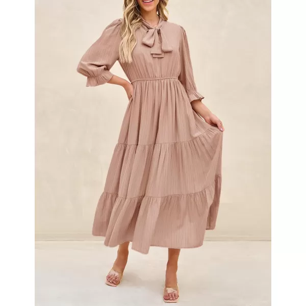 imageZESICA Womens Casual Half Sleeve Tie V Neck Elastic High Waist Solid Color Flowy Tiered A Line Beach Party Maxi DressDustypink
