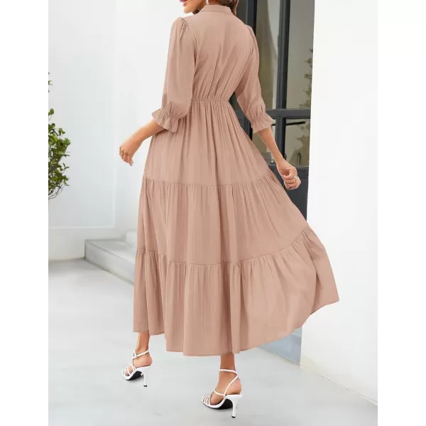 imageZESICA Womens Casual Half Sleeve Tie V Neck Elastic High Waist Solid Color Flowy Tiered A Line Beach Party Maxi DressDustypink