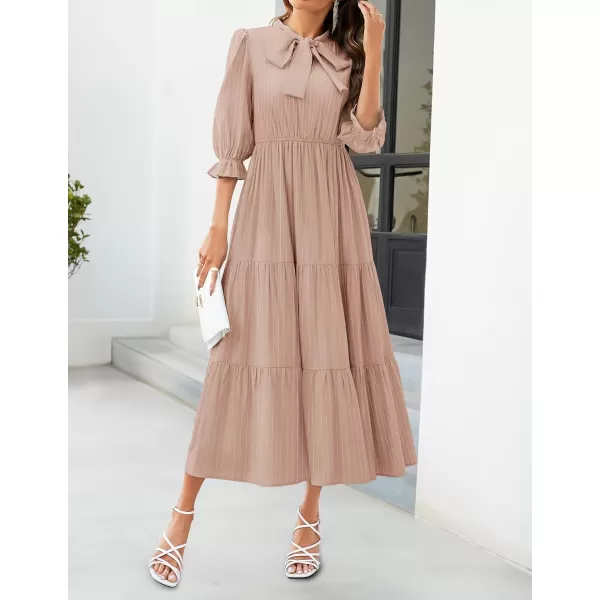 imageZESICA Womens Casual Half Sleeve Tie V Neck Elastic High Waist Solid Color Flowy Tiered A Line Beach Party Maxi DressDustypink