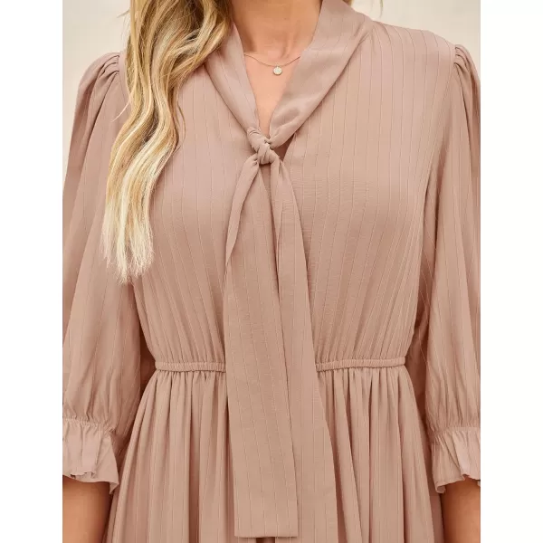 imageZESICA Womens Casual Half Sleeve Tie V Neck Elastic High Waist Solid Color Flowy Tiered A Line Beach Party Maxi DressDustypink