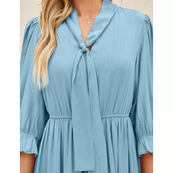 imageZESICA Womens Casual Half Sleeve Tie V Neck Elastic High Waist Solid Color Flowy Tiered A Line Beach Party Maxi DressLightblue