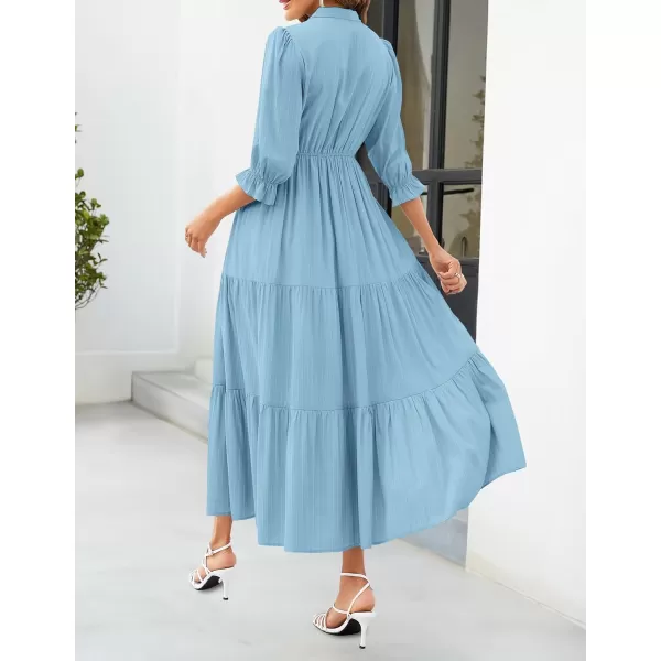 imageZESICA Womens Casual Half Sleeve Tie V Neck Elastic High Waist Solid Color Flowy Tiered A Line Beach Party Maxi DressLightblue