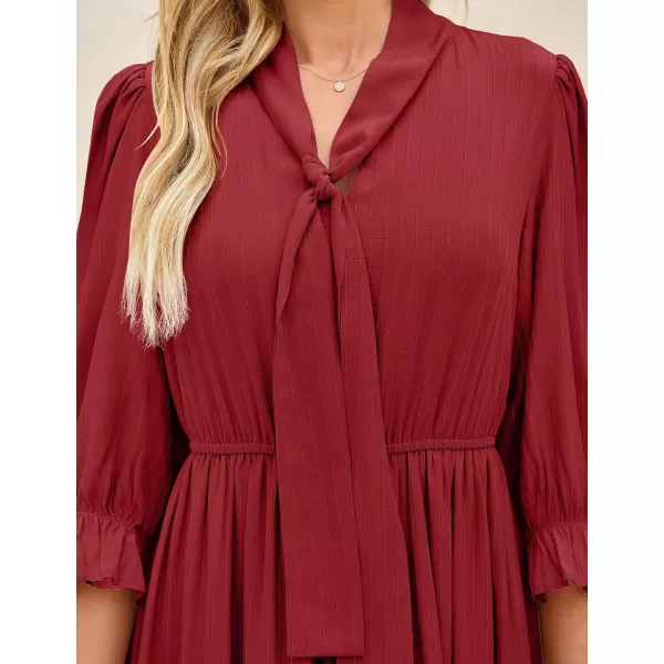 imageZESICA Womens Casual Half Sleeve Tie V Neck Elastic High Waist Solid Color Flowy Tiered A Line Beach Party Maxi DressRed