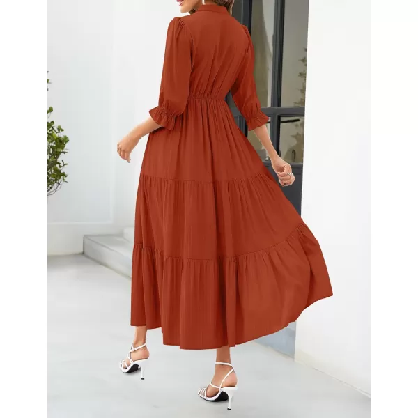 imageZESICA Womens Casual Half Sleeve Tie V Neck Elastic High Waist Solid Color Flowy Tiered A Line Beach Party Maxi DressRust
