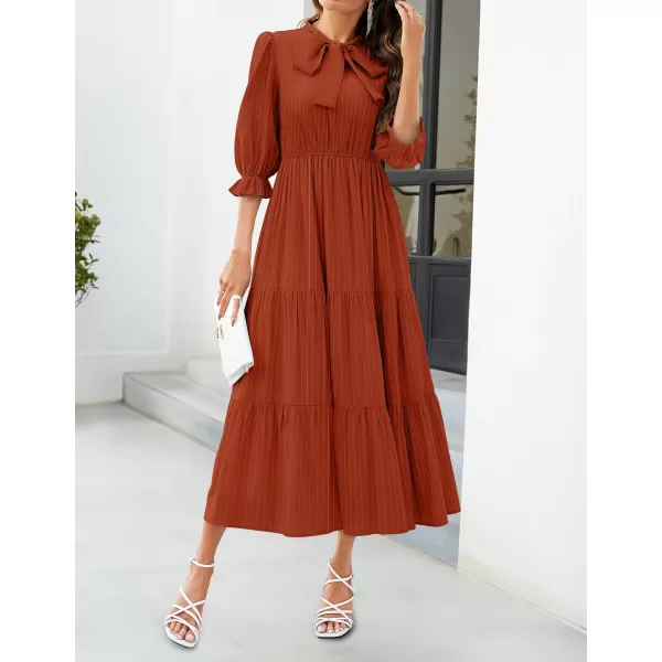 imageZESICA Womens Casual Half Sleeve Tie V Neck Elastic High Waist Solid Color Flowy Tiered A Line Beach Party Maxi DressRust