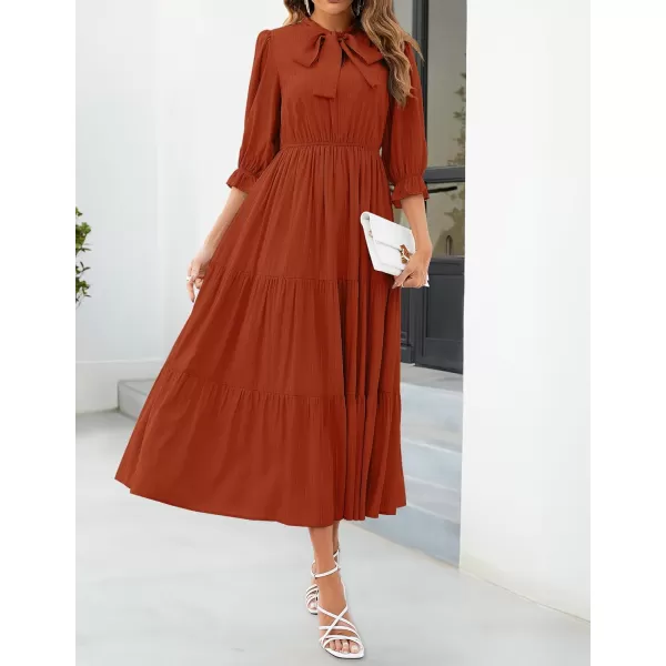 imageZESICA Womens Casual Half Sleeve Tie V Neck Elastic High Waist Solid Color Flowy Tiered A Line Beach Party Maxi DressRust