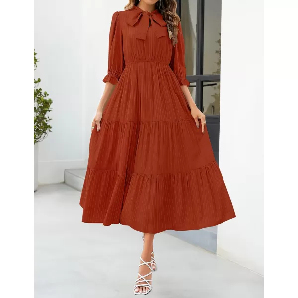 imageZESICA Womens Casual Half Sleeve Tie V Neck Elastic High Waist Solid Color Flowy Tiered A Line Beach Party Maxi DressRust