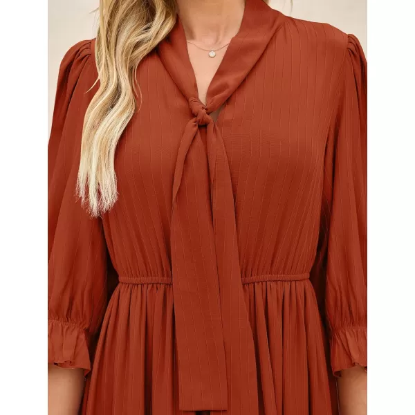 imageZESICA Womens Casual Half Sleeve Tie V Neck Elastic High Waist Solid Color Flowy Tiered A Line Beach Party Maxi DressRust