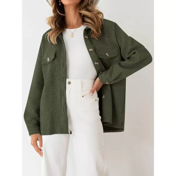 imageZESICA Womens Casual Long Sleeve Button Down Loose Lightweight Shacket Shirt Jacket Coat Outerwear with PocketsArmygreen