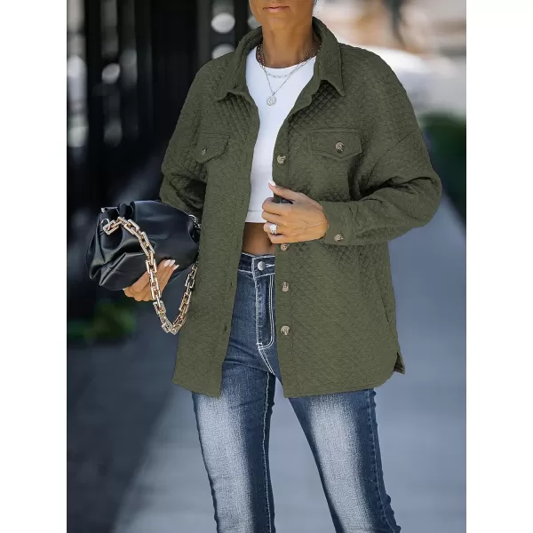 imageZESICA Womens Casual Long Sleeve Button Down Loose Lightweight Shacket Shirt Jacket Coat Outerwear with PocketsArmygreen
