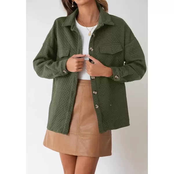 imageZESICA Womens Casual Long Sleeve Button Down Loose Lightweight Shacket Shirt Jacket Coat Outerwear with PocketsArmygreen
