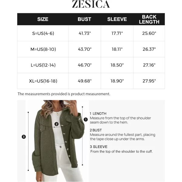imageZESICA Womens Casual Long Sleeve Button Down Loose Lightweight Shacket Shirt Jacket Coat Outerwear with PocketsArmygreen
