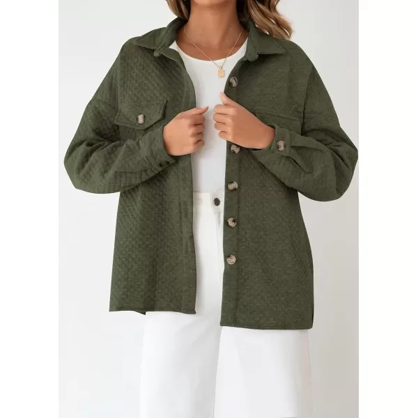 imageZESICA Womens Casual Long Sleeve Button Down Loose Lightweight Shacket Shirt Jacket Coat Outerwear with PocketsArmygreen
