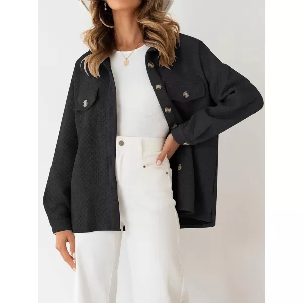 imageZESICA Womens Casual Long Sleeve Button Down Loose Lightweight Shacket Shirt Jacket Coat Outerwear with PocketsBlack